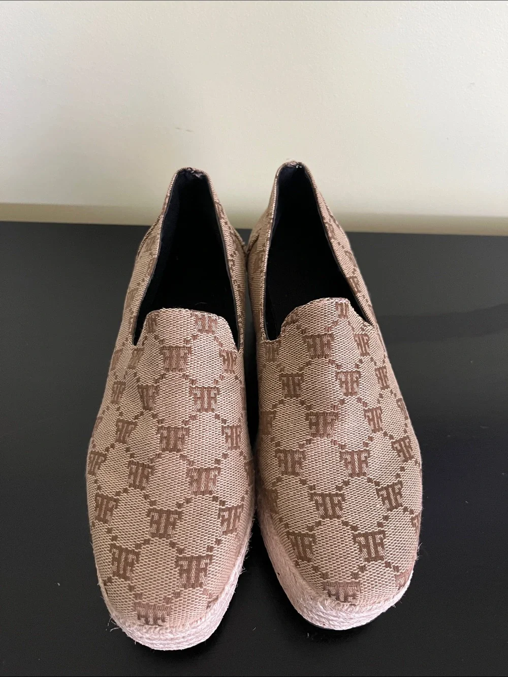 Unbranded Beige Patterned Platform Espadrille Slip-On Shoes